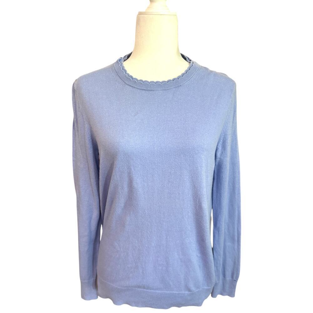 Banana Republic Premium Luxe Yarn Sweater M Blue Scallop Neck Soft Knit Top